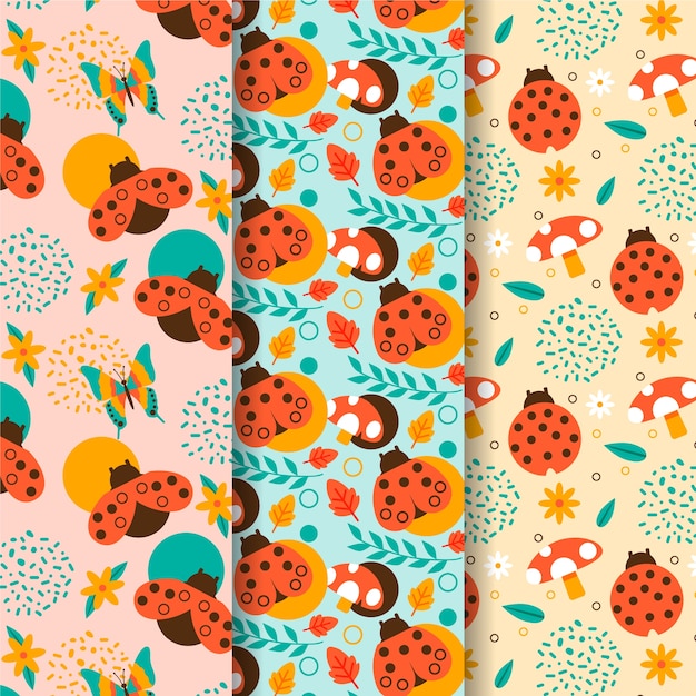 Free vector flat design ladybug pattern pack