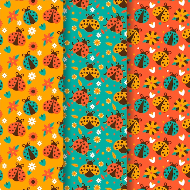 Free vector flat design ladybug pattern pack