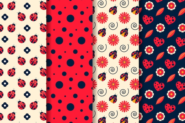 Flat design ladybug pattern pack