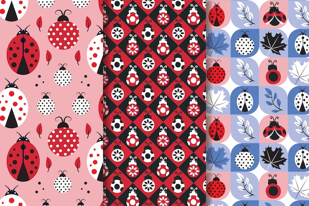 Free vector flat design ladybug pattern pack