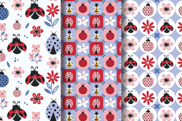 Flat design ladybug pattern pack