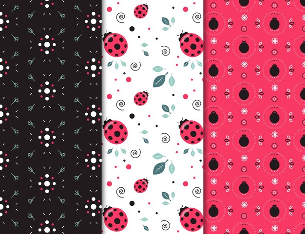 Free vector flat design ladybug pattern pack