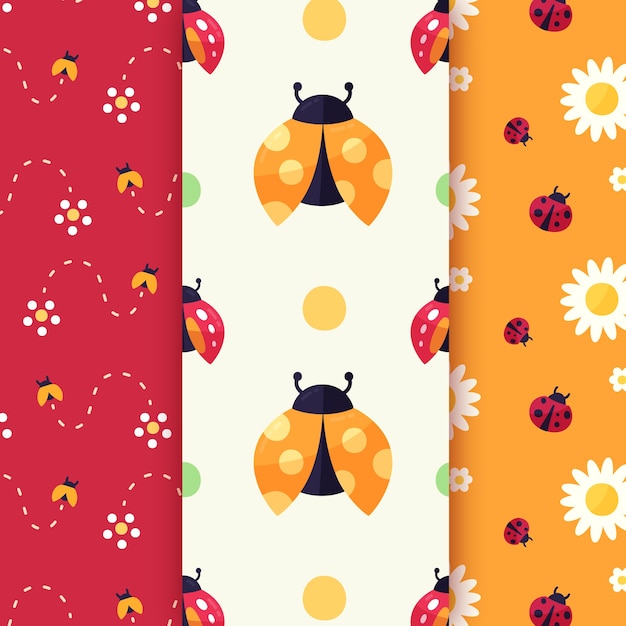 Free vector flat design ladybug pattern pack