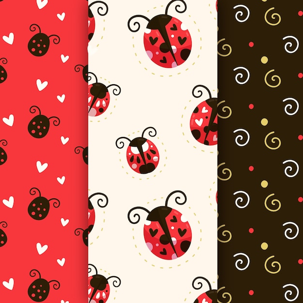 Vettore gratuito pacchetto modello coccinella design piatto