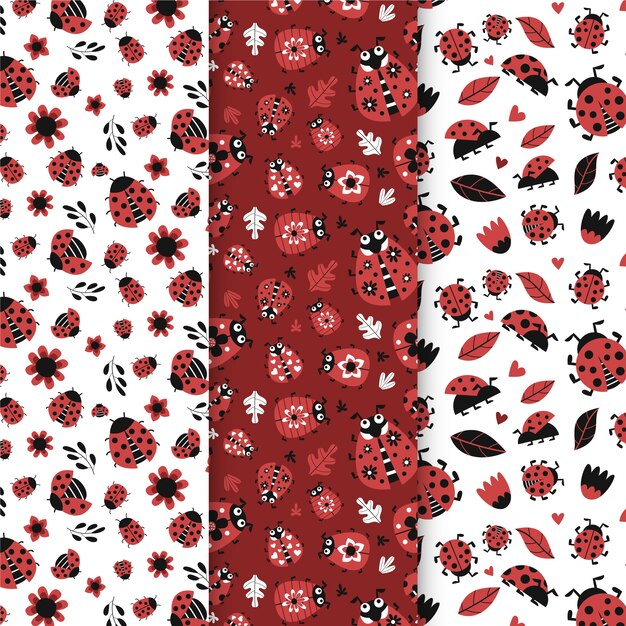 Flat design ladybug pattern pack