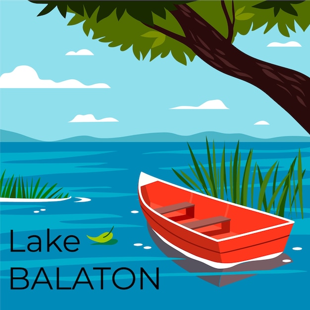 Flat design lake balaton destination illustration