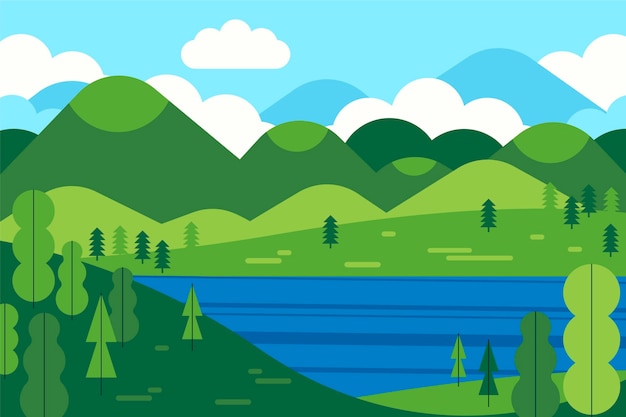 Flat design lake scenery