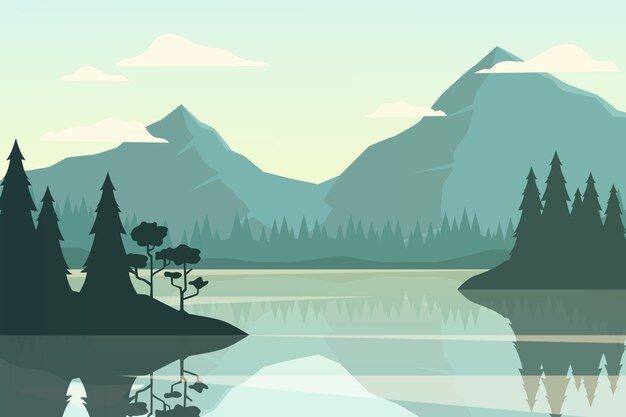 Плоский дизайн пейзажа озера