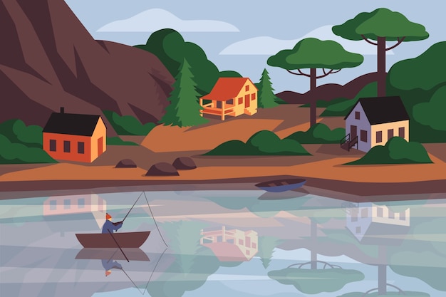 Free vector flat design lake scenery