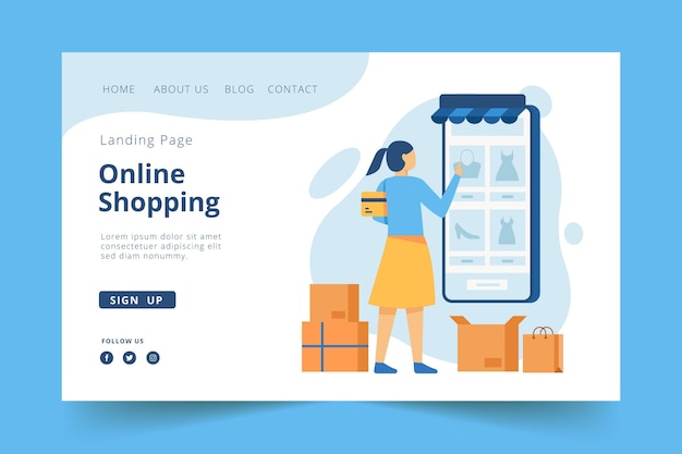 Vettore gratuito pagina di destinazione design piatto stile di shopping online