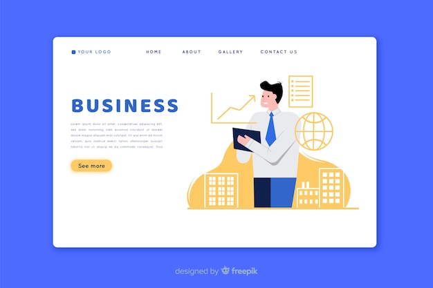 Flat design landing page with man character