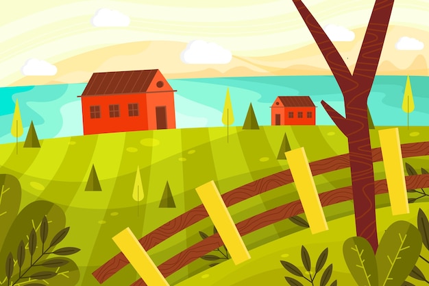 Flat design landscape illustration