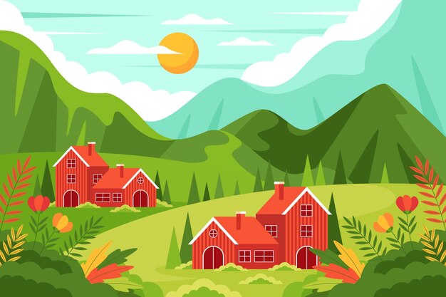 Flat design landscape illustration