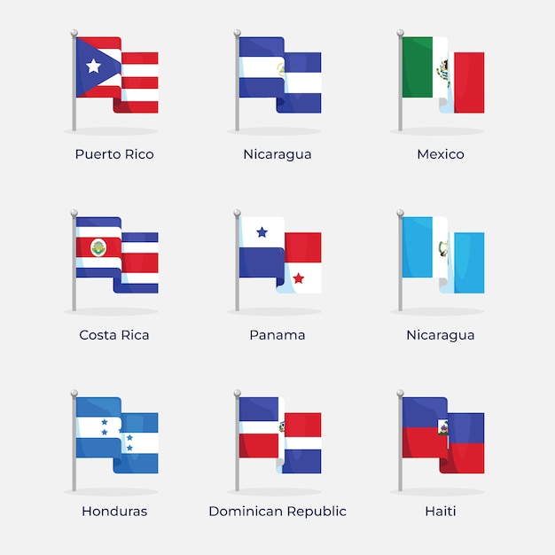 フラットなデザインのラテンアメリカの国旗イラスト セット
