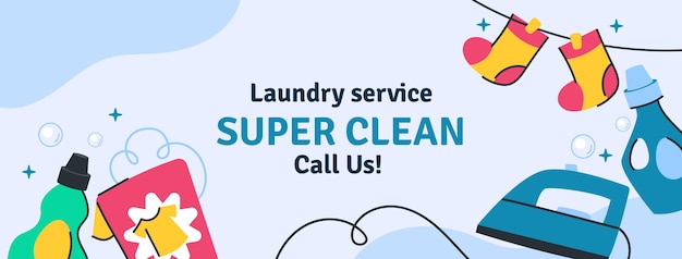 Flat design laundry service facebook cover