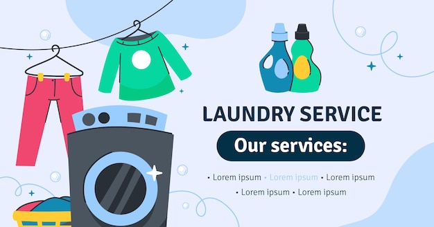 Flat design laundry service facebook template