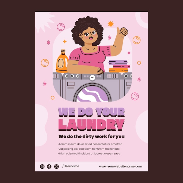 평평한 디자인의 세탁 서비스 포스터