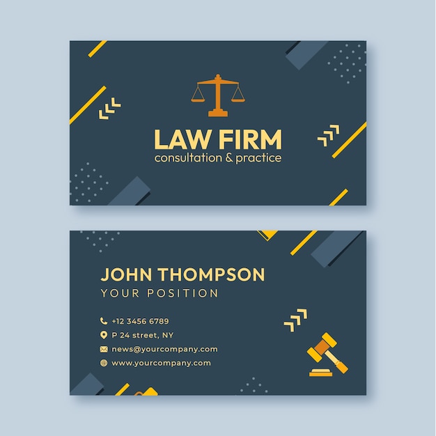 Горизонтальная визитная карточка юридической фирмы с плоским дизайном