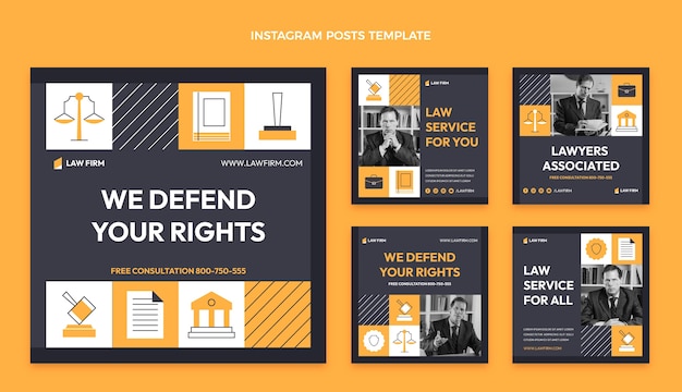 Flat design law firm instagram post pack