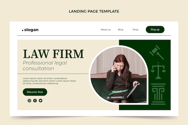 Free vector flat design law firm landing page template