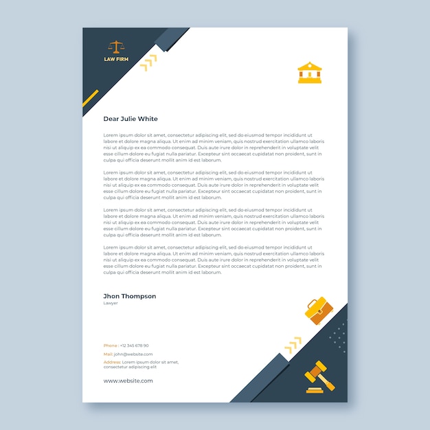 Free vector flat design law firm letterhead with golden details