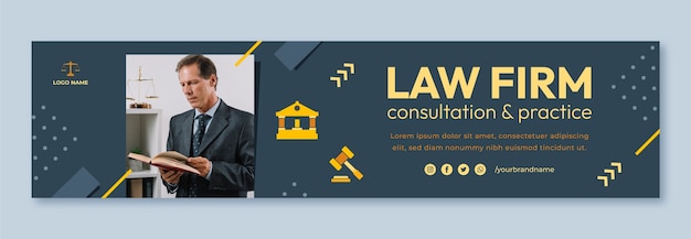 Free vector flat design law firm twitch banner template