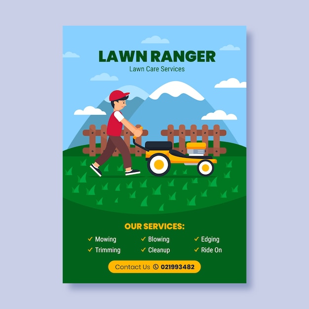 Free vector flat design lawn care flyer template