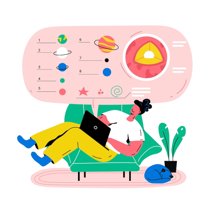 Free Vector flat design learn from home illustration