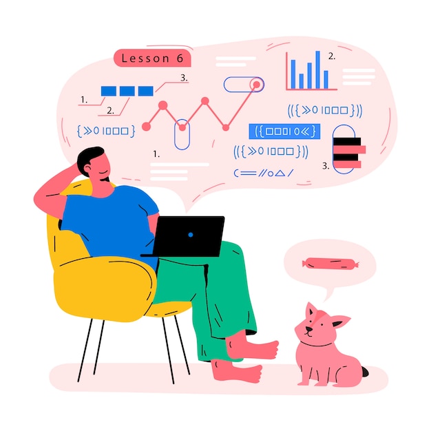 Flat design learn from home illustration