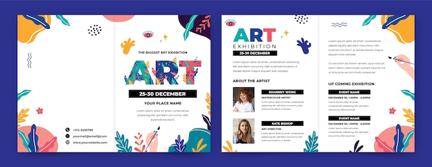 Flat design leaves art exhibition brochure