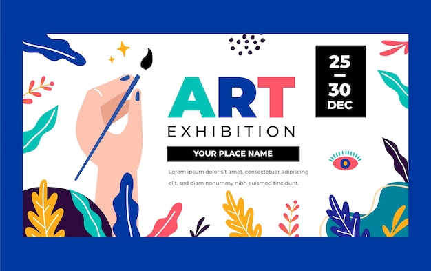 Flat design leaves art exhibition facebook template