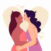 Free vector flat design lesbian couple kiss illustrated