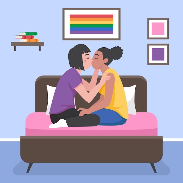 Vettore gratuito bacio di coppia lesbica design piatto illustrato