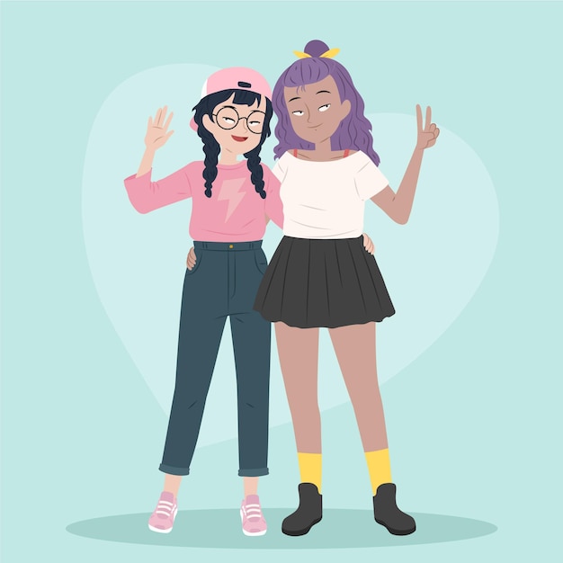 Free vector flat design lesbian couple in love illustrated