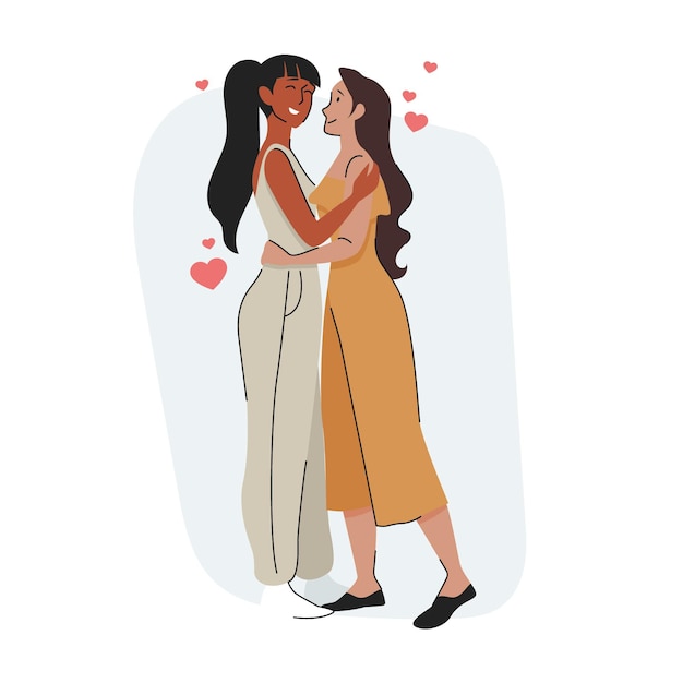 Flat design lesbian couple in love illustrated