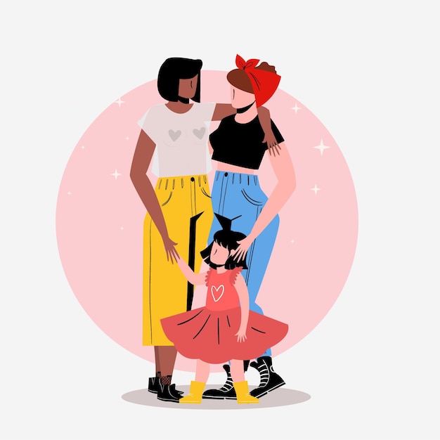 Free vector flat design lesbian couple with child