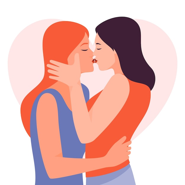 Bacio lesbico di design piatto illustrato