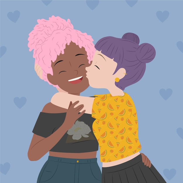 Vettore gratuito bacio lesbico dal design piatto