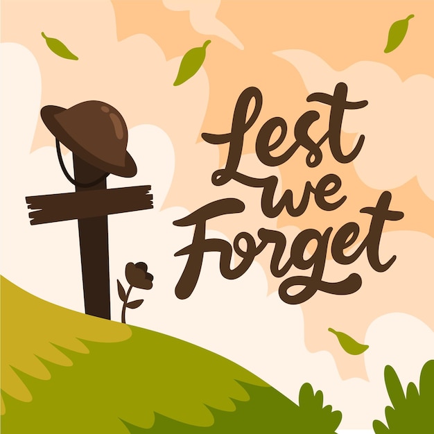 Flat design lest we forget message illustrated