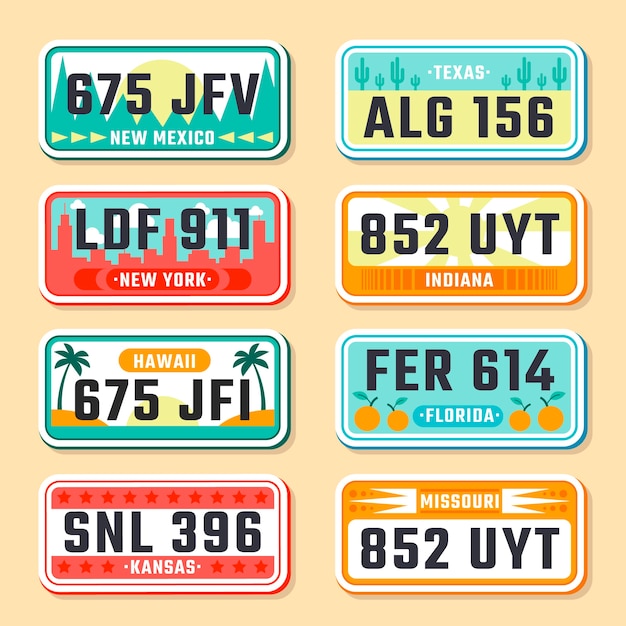 Free vector flat design license plate set