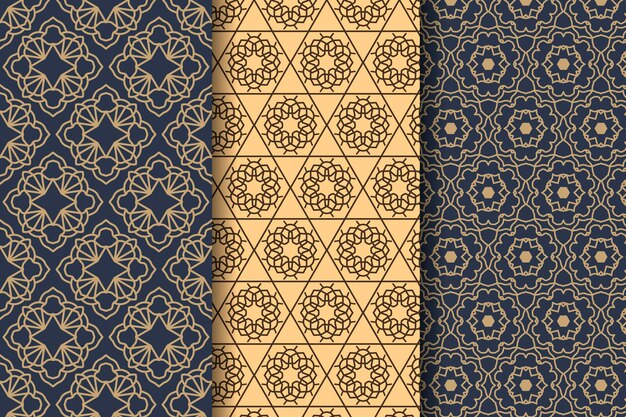 Flat design linear arabic pattern collection