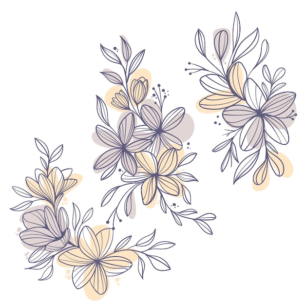 Flat design of linear leaves and flowers