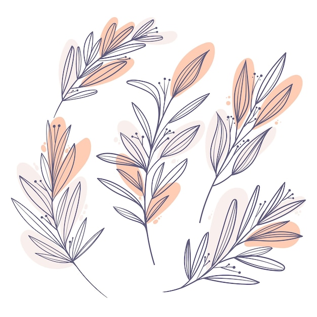 Flat design of linear leaves and flowers