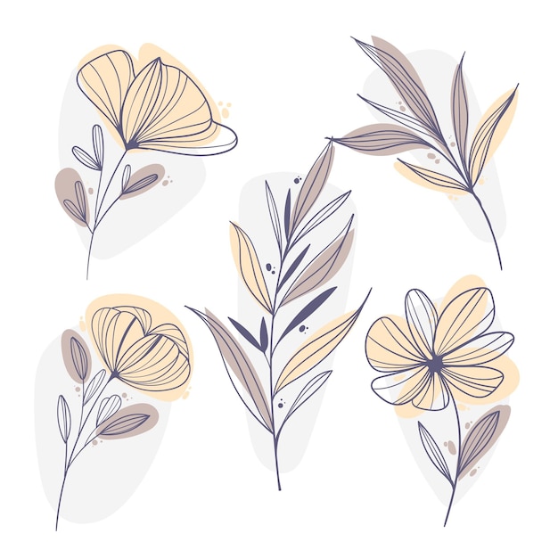 선형 잎과 꽃의 평면 디자인