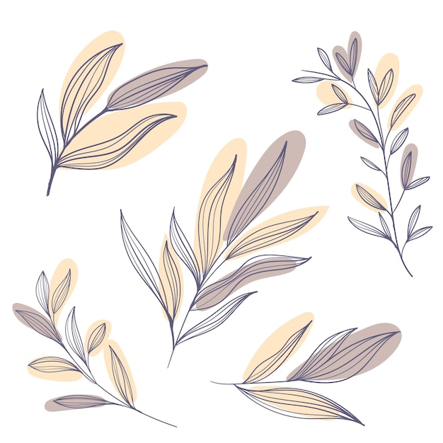 Free vector flat design of linear leaves and flowers