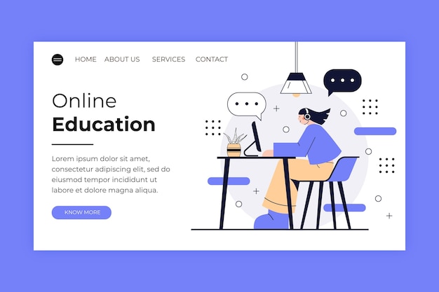 Free vector flat design linear online learning landing page