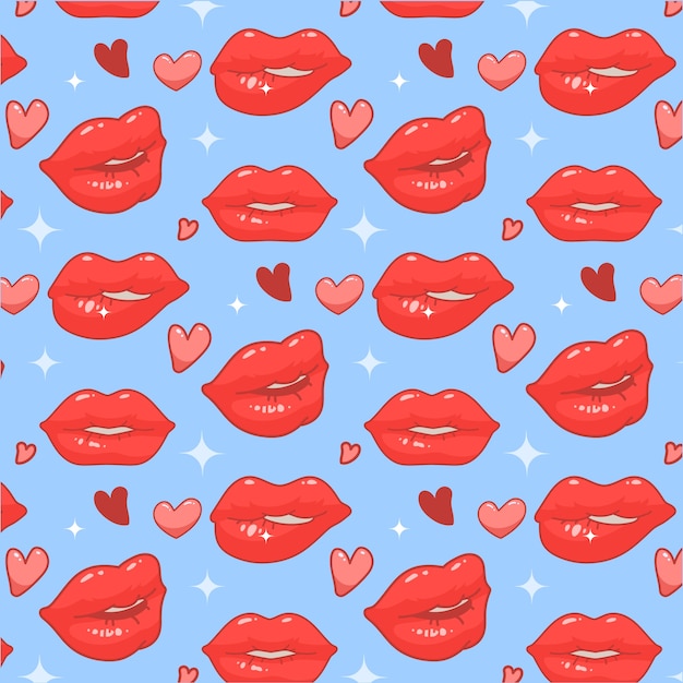 Flat design lips pattern background