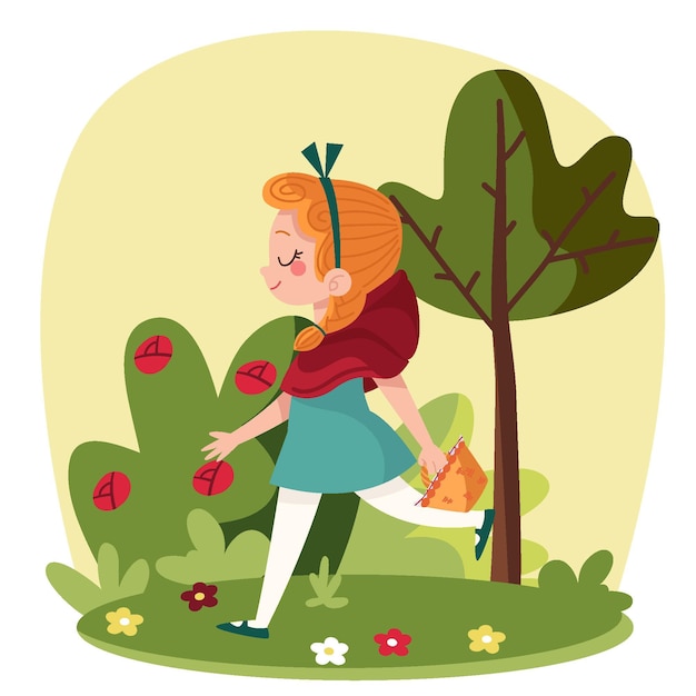 Flat design little red riding hood tale illustration