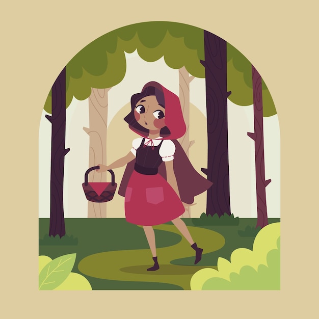 Free vector flat design little red riding hood tale illustration