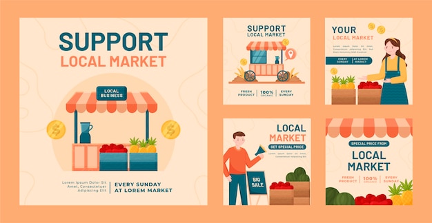 Flat design local market instagram post template